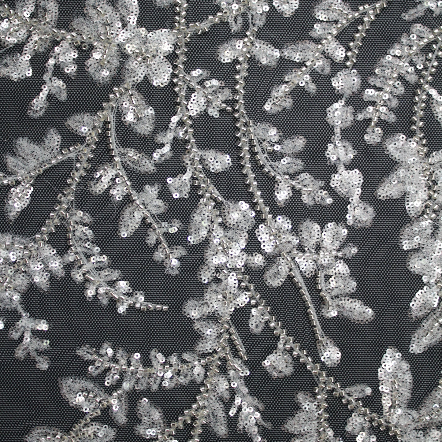 Haute Couture Tulle | Bridal Embroidered Tulle with Sequins, Seed Beads & Small Leaf Sprays | TRW3371