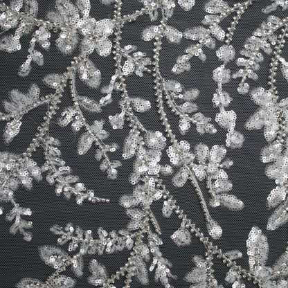 Haute Couture Tulle | Bridal Embroidered Tulle with Sequins, Seed Beads & Small Leaf Sprays | TRW3371