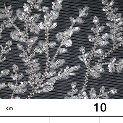 Haute Couture Tulle | Bridal Embroidered Tulle with Sequins, Seed Beads & Small Leaf Sprays | TRW3371
