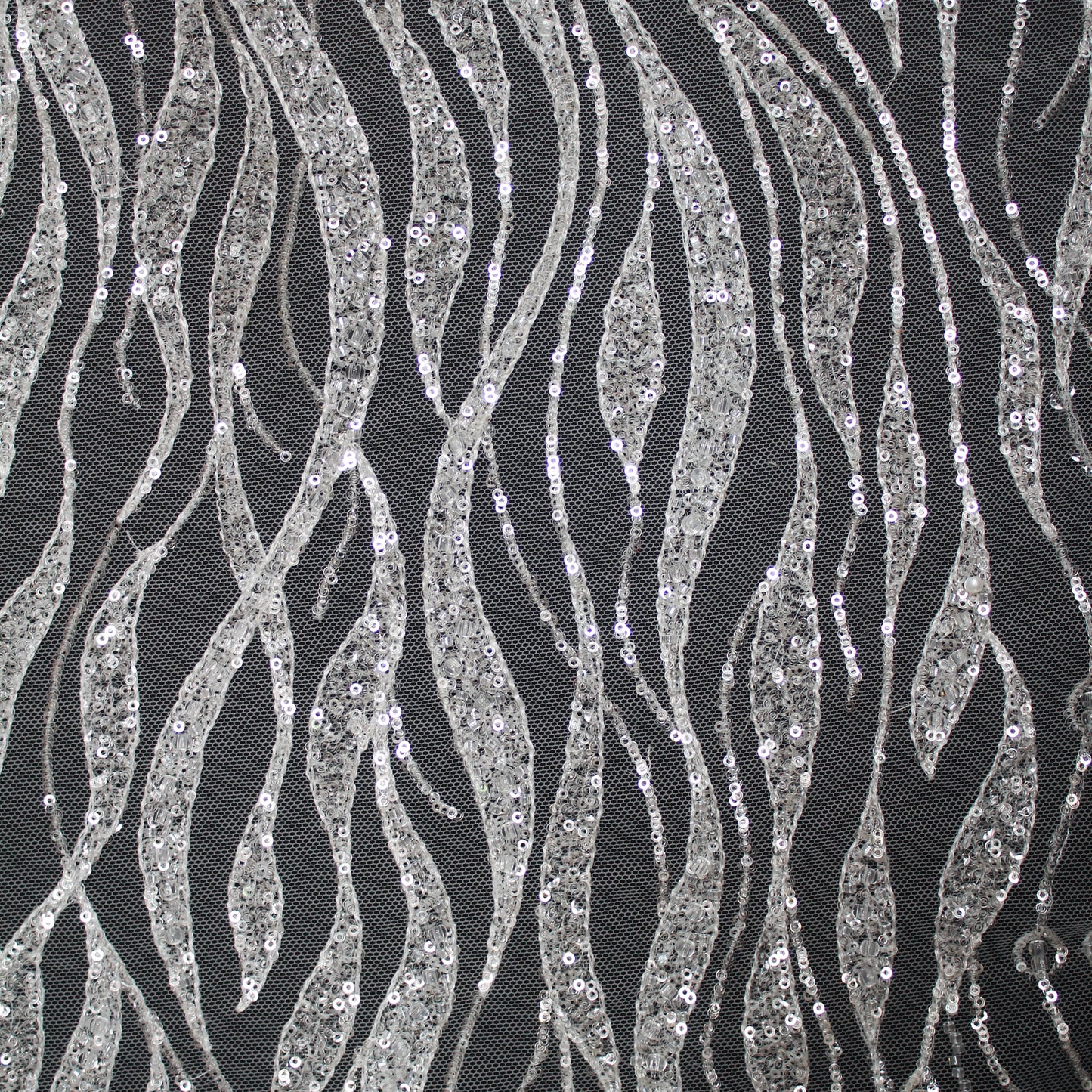 Haute Couture Tulle | Bridal Sequin Embroidered Tulle with Abstract Wavy Pattern | TRW3359