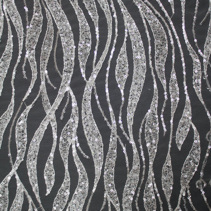 Haute Couture Tulle | Bridal Sequin Embroidered Tulle with Abstract Wavy Pattern | TRW3359