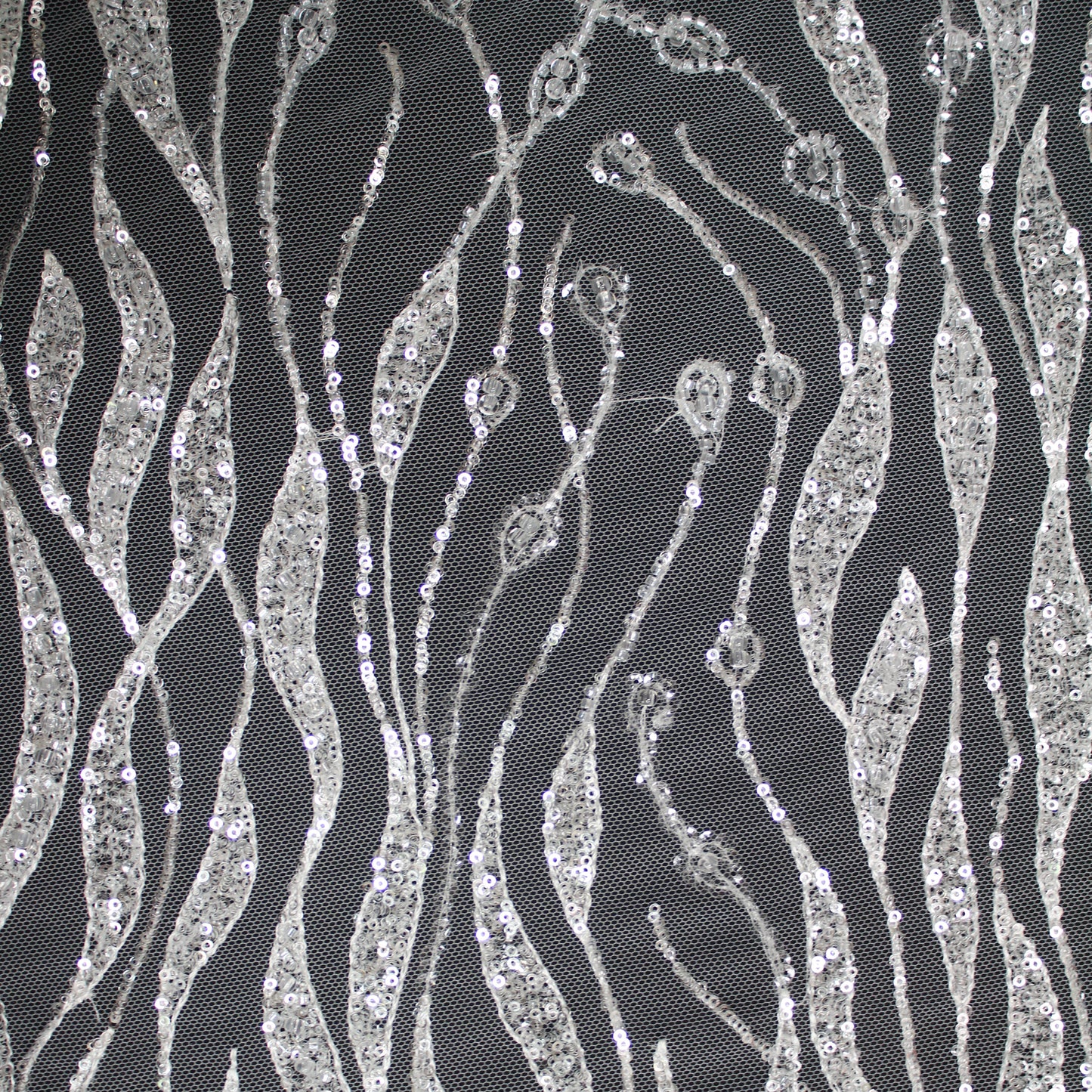 Haute Couture Tulle | Bridal Sequin Embroidered Tulle with Abstract Wavy Pattern | TRW3359