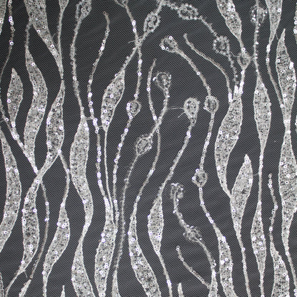 Haute Couture Tulle | Bridal Sequin Embroidered Tulle with Abstract Wavy Pattern | TRW3359