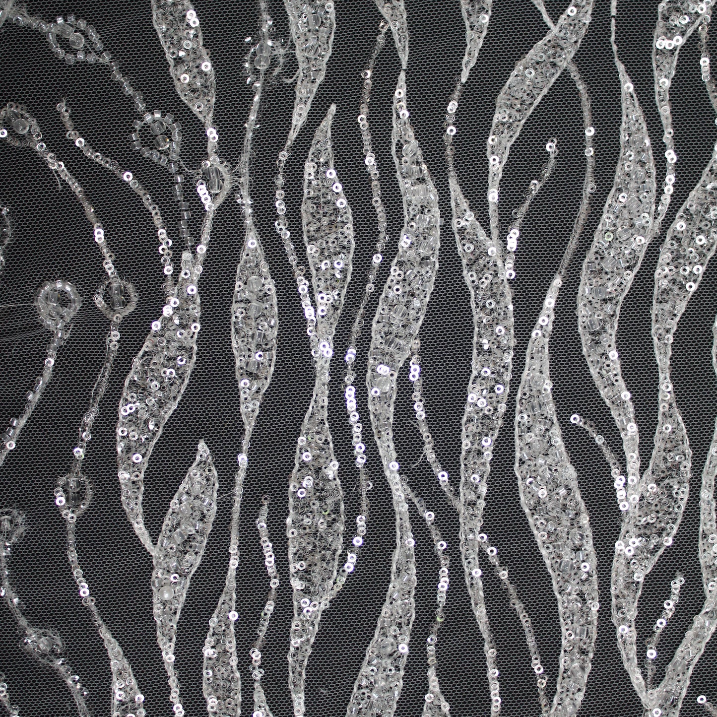 Haute Couture Tulle | Bridal Sequin Embroidered Tulle with Abstract Wavy Pattern | TRW3359