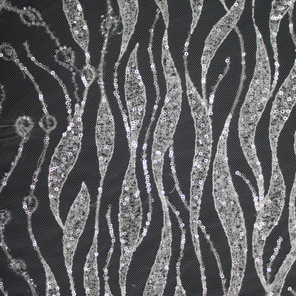 Haute Couture Tulle | Bridal Sequin Embroidered Tulle with Abstract Wavy Pattern | TRW3359