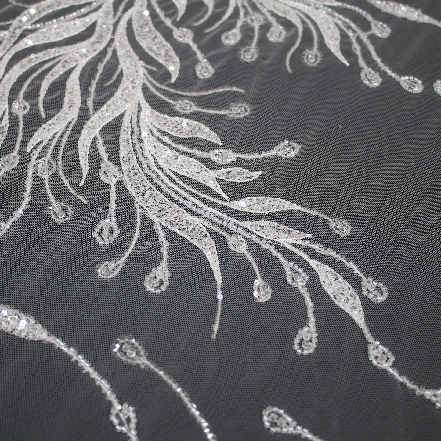 Haute Couture Tulle | Bridal Sequin Embroidered Tulle with Abstract Wavy Pattern | TRW3359
