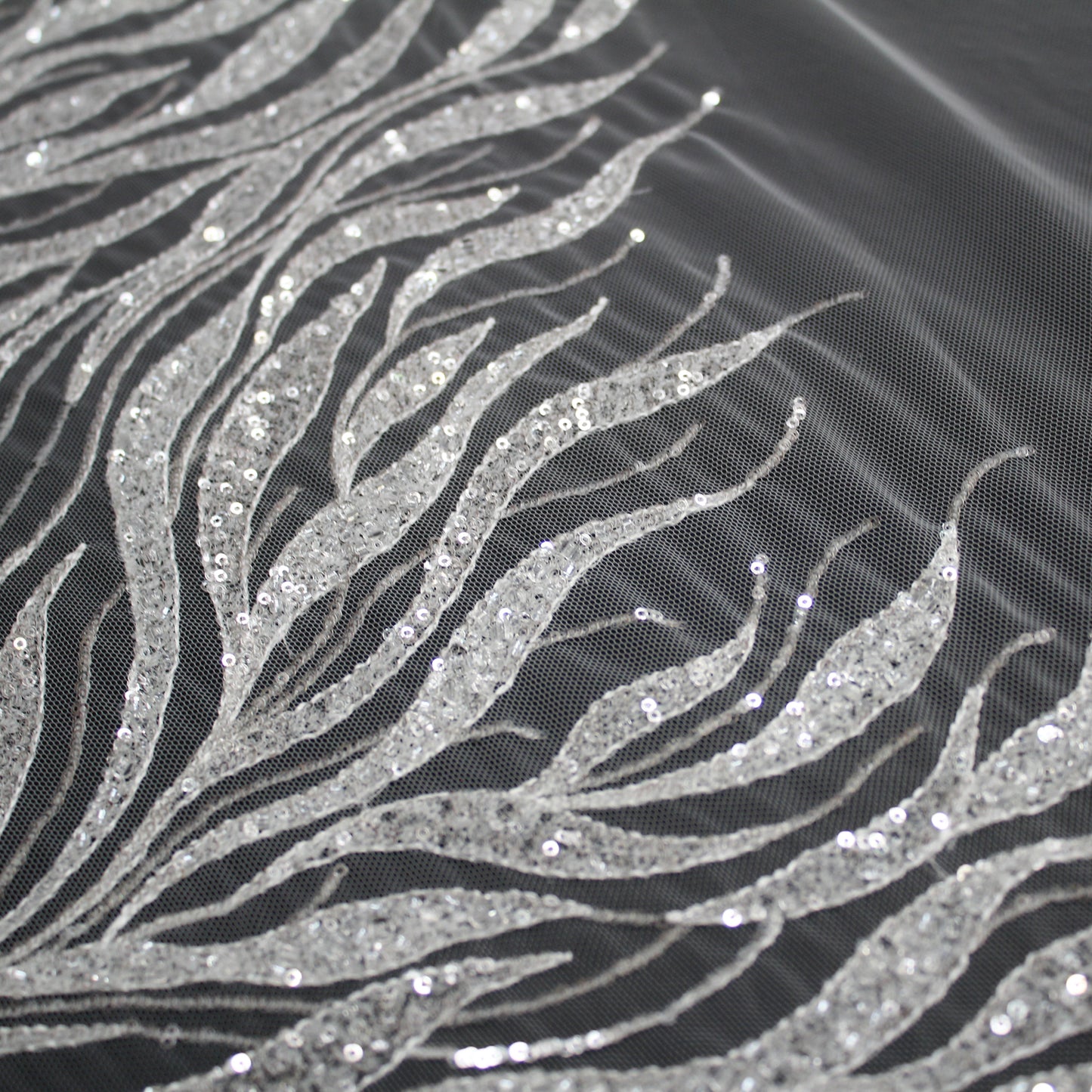 Haute Couture Tulle | Bridal Sequin Embroidered Tulle with Abstract Wavy Pattern | TRW3359
