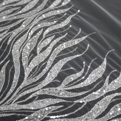 Haute Couture Tulle | Bridal Sequin Embroidered Tulle with Abstract Wavy Pattern | TRW3359