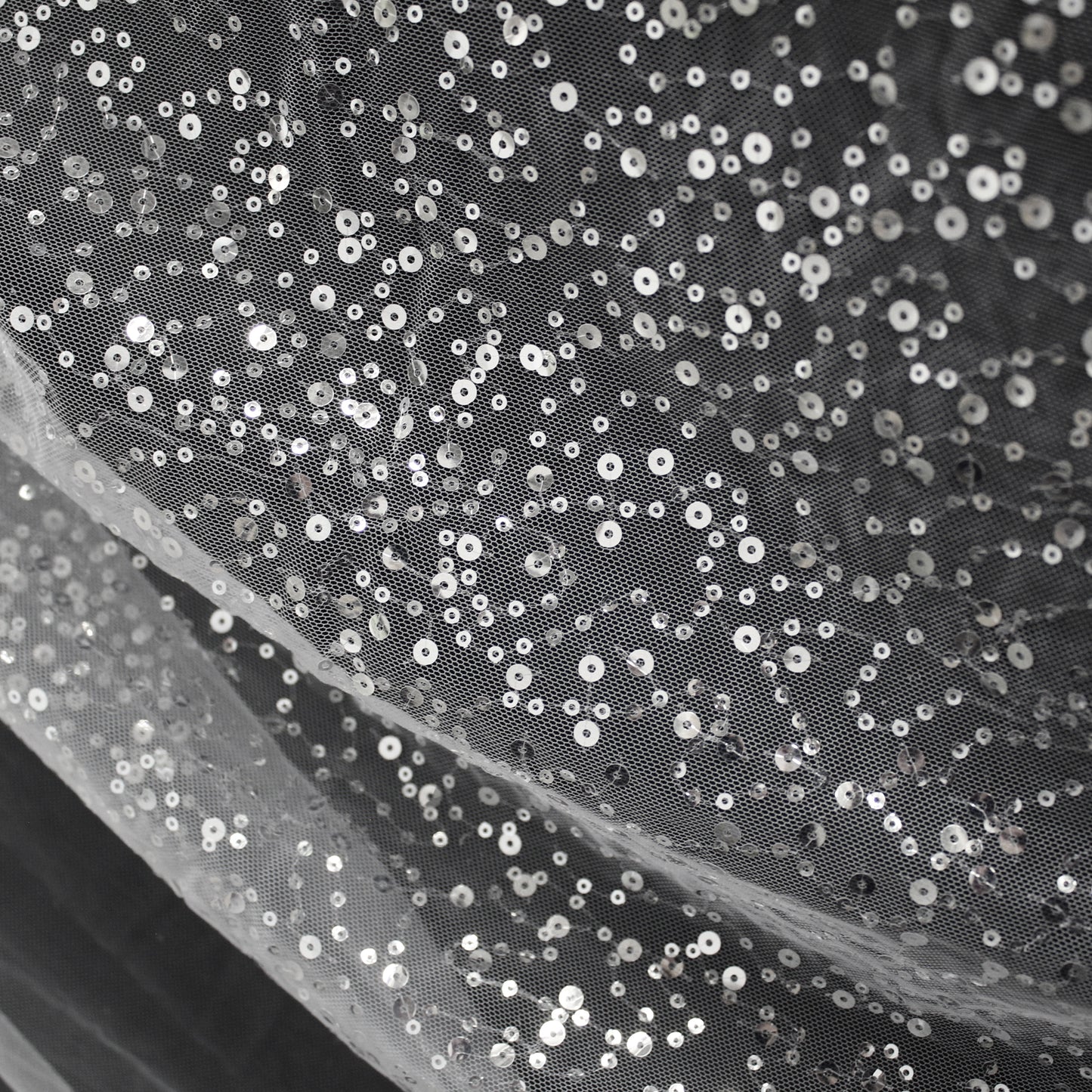 Haute Couture Tulle | Bridal Embroidered Tulle with Multiform Silver Sequins | TRW3196
