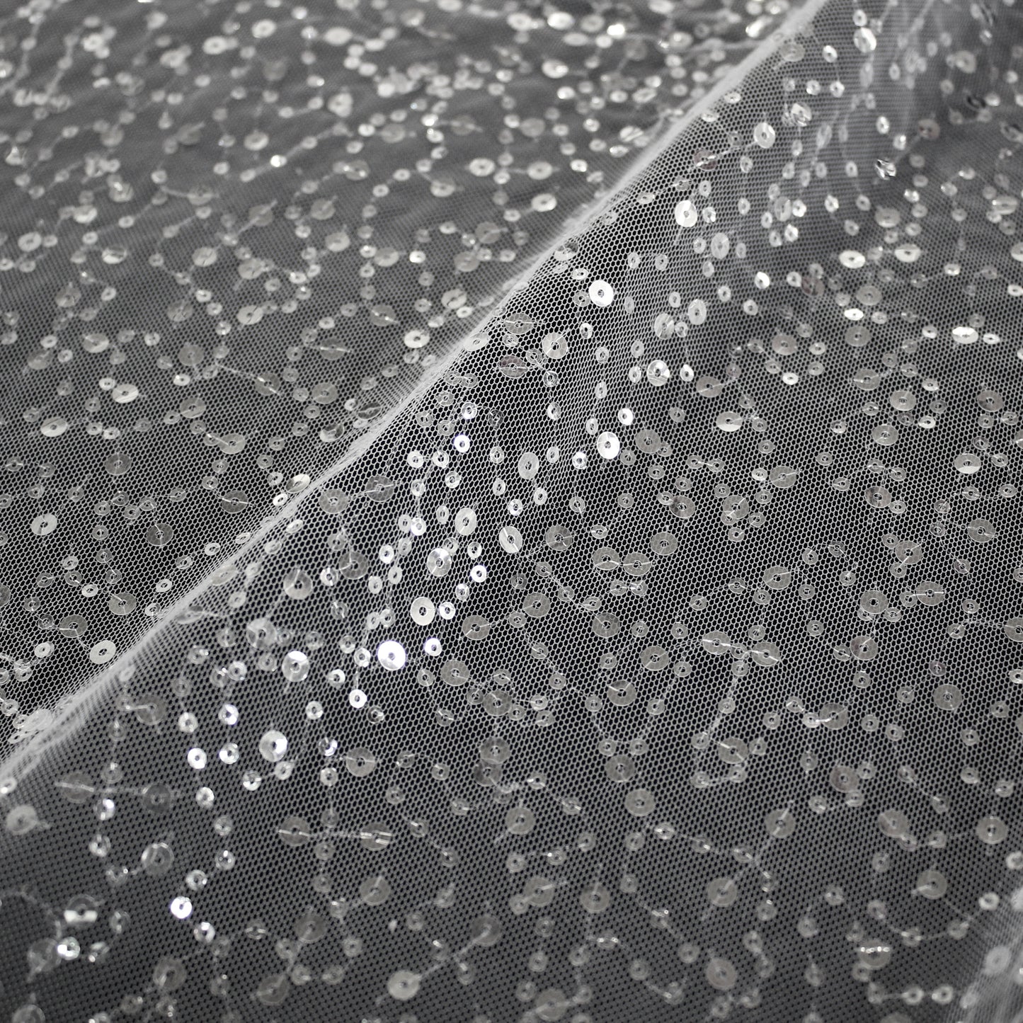Haute Couture Tulle | Bridal Embroidered Tulle with Multiform Silver Sequins | TRW3196