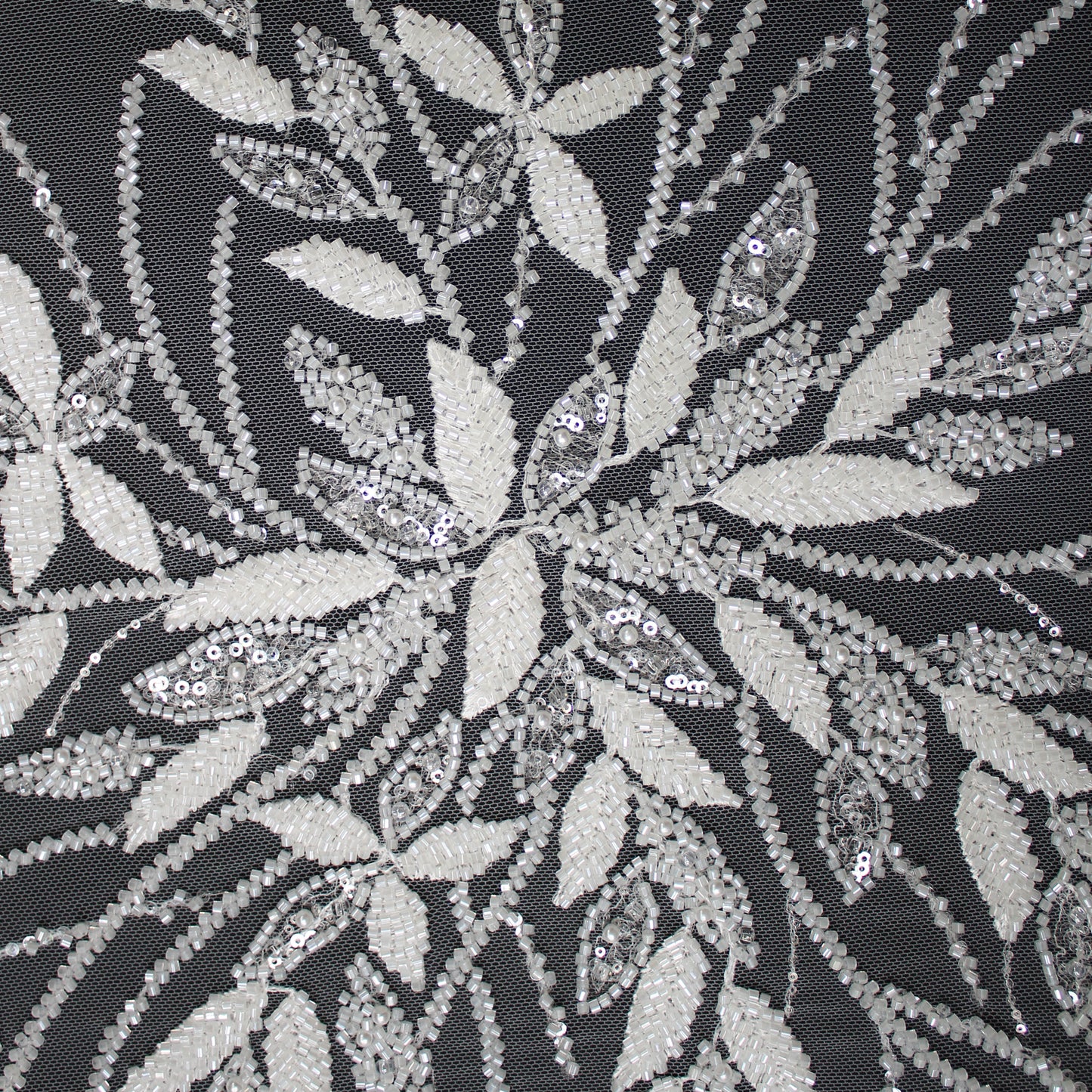 Haute Couture Tulle | Bridal Embroidered Tulle with Sequins, Pearls, Seed Beads & Leaf Sprays | TRW3656