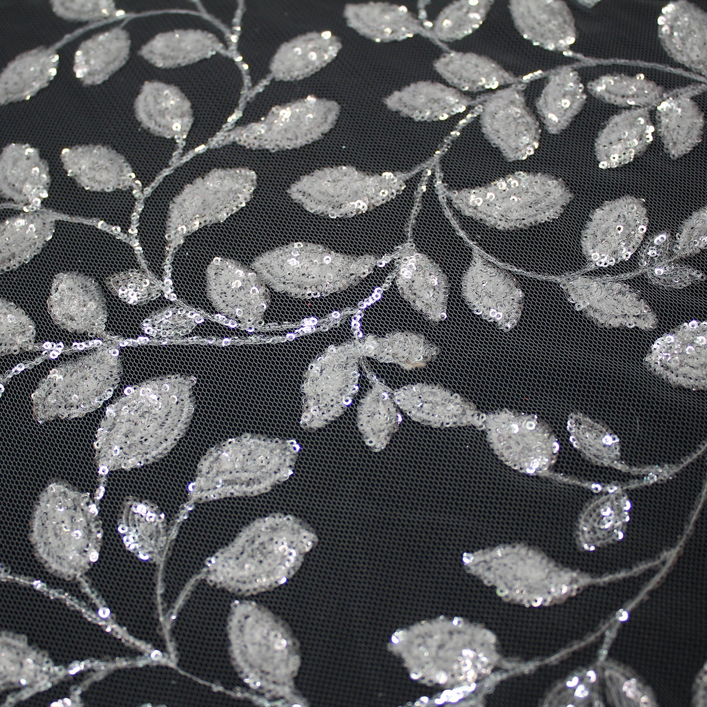 Haute Couture Tulle | Bridal Sequin Embroidered Tulle with Small Leaf Sprays | TRW3368