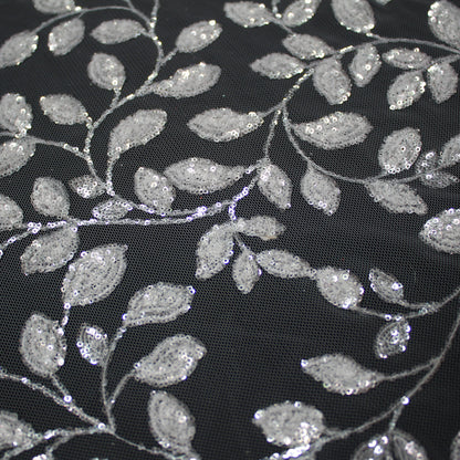 Haute Couture Tulle | Bridal Sequin Embroidered Tulle with Small Leaf Sprays | TRW3368