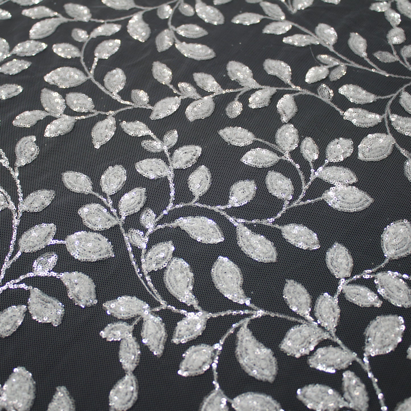 Haute Couture Tulle | Bridal Sequin Embroidered Tulle with Small Leaf Sprays | TRW3368