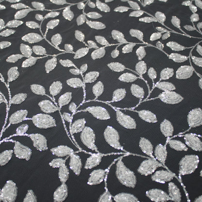 Haute Couture Tulle | Bridal Sequin Embroidered Tulle with Small Leaf Sprays | TRW3368