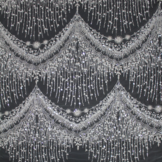 Haute Couture Tulle | Bridal Embroidered Tulle with Pearls, Sequins & Seed Beads in Abstract Arches | TRW4214