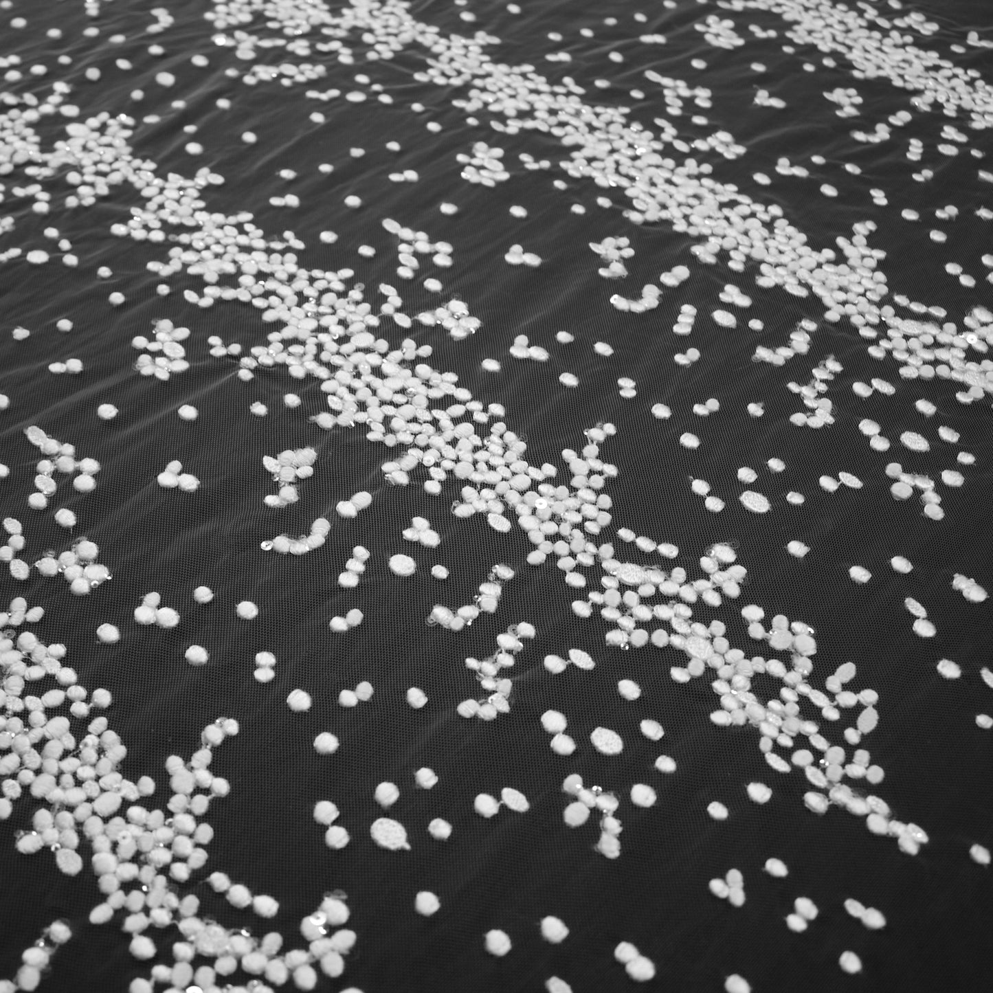 Bridal Thread Embroidered Tulle Fabric with Abstract Irregular Polka Dot Motif and Clear Sequins | TRW2239