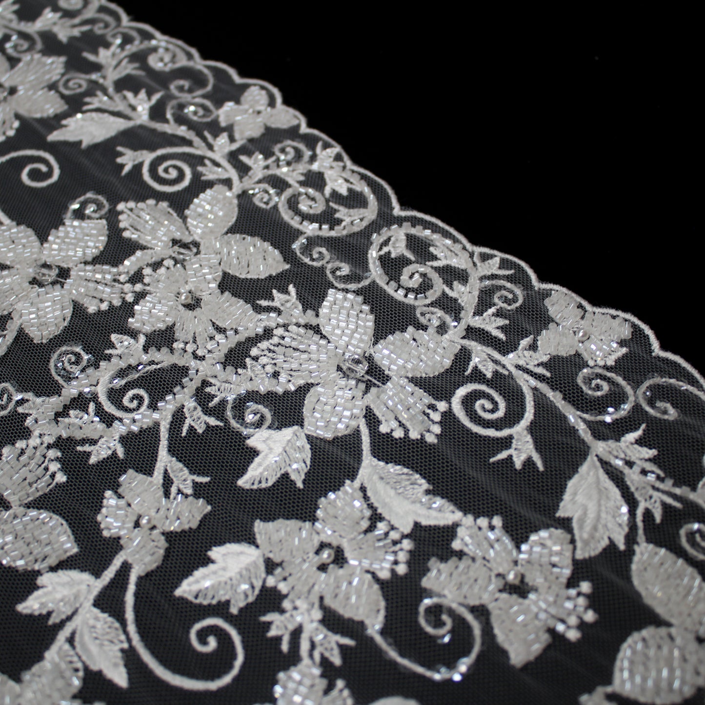 Haute Couture Tulle | Bridal Embroidered Tulle with Floral Sprays & Seed Beads | TRW3169