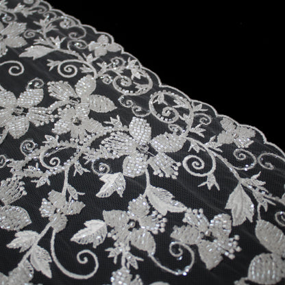 Haute Couture Tulle | Bridal Embroidered Tulle with Floral Sprays & Seed Beads | TRW3169
