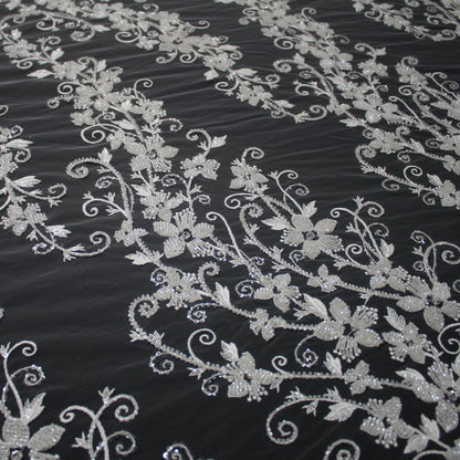 Haute Couture Tulle | Bridal Embroidered Tulle with Floral Sprays & Seed Beads | TRW3169