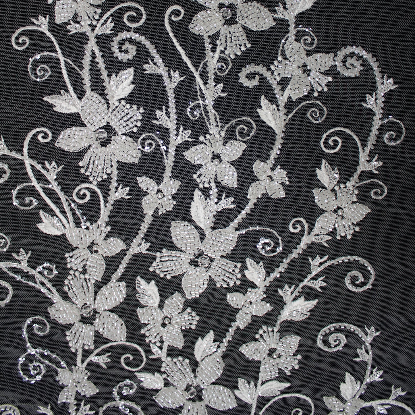 Haute Couture Tulle | Bridal Embroidered Tulle with Floral Sprays & Seed Beads | TRW3169
