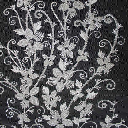 Haute Couture Tulle | Bridal Embroidered Tulle with Floral Sprays & Seed Beads | TRW3169