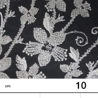 Haute Couture Tulle | Bridal Embroidered Tulle with Floral Sprays & Seed Beads | TRW3169