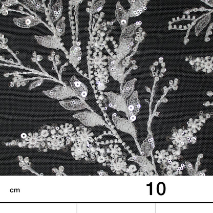 Haute Couture Tulle | Bridal Embroidered Tulle with Sequins, Seed Beads & Diamond Leaf Sprays | TRW3676