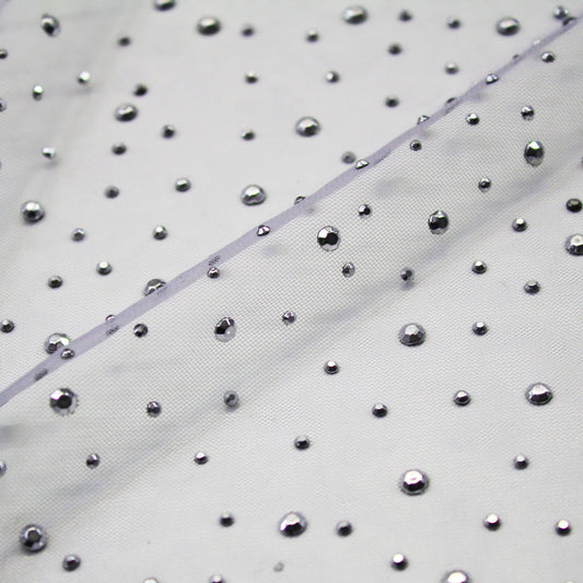 Embroidered Tulle with Silver Rhinestones