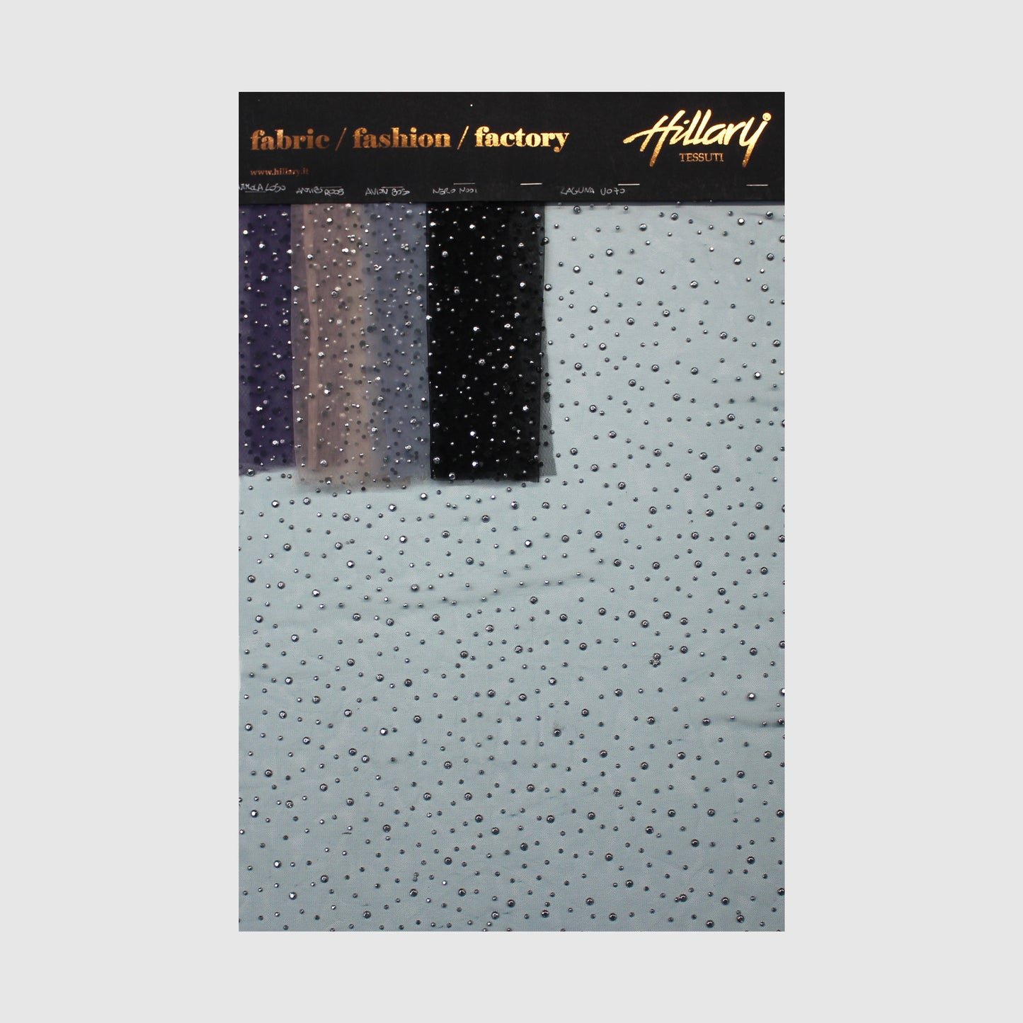 Embroidered Tulle with Silver Rhinestones Sample