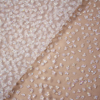 Tulle Ricamato con Strass Bicolore a Campo Pieno