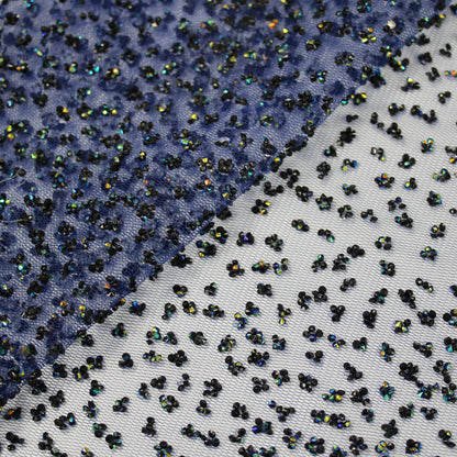 Tulle Ricamato con Strass Bicolore a Campo Pieno