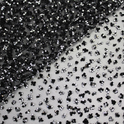 Tulle Ricamato con Strass Bicolore a Campo Pieno