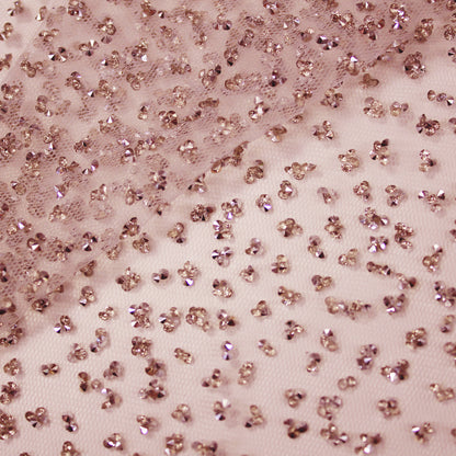Tulle Ricamato con Strass Bicolore a Campo Pieno