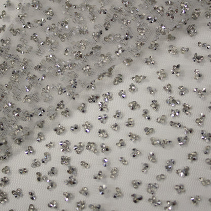 Tulle Ricamato con Strass Bicolore a Campo Pieno