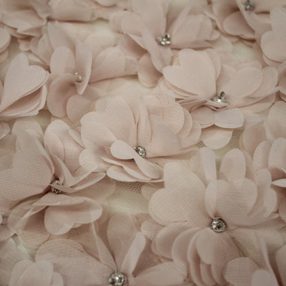 Haute Couture Tulle | Bridal Embroidered Tulle with Rhinestones & All-Over 3D Voile Flowers | TRW3402