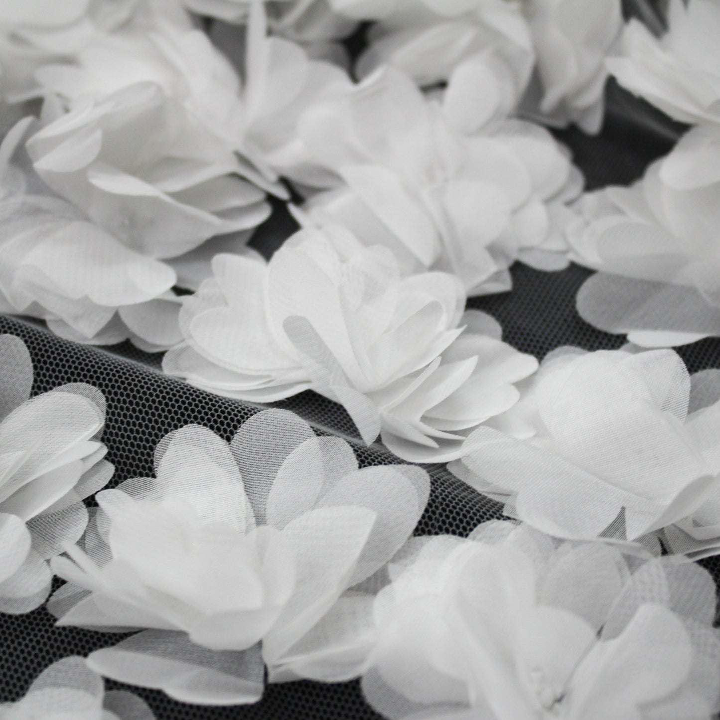 Haute Couture Tulle | Bridal Embroidered Tulle with Rhinestones & All-Over 3D Voile Flowers | TRW3402