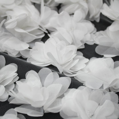 Haute Couture Tulle | Bridal Embroidered Tulle with Rhinestones & All-Over 3D Voile Flowers | TRW3402