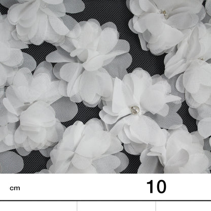 Haute Couture Tulle | Bridal Embroidered Tulle with Rhinestones & All-Over 3D Voile Flowers | TRW3402
