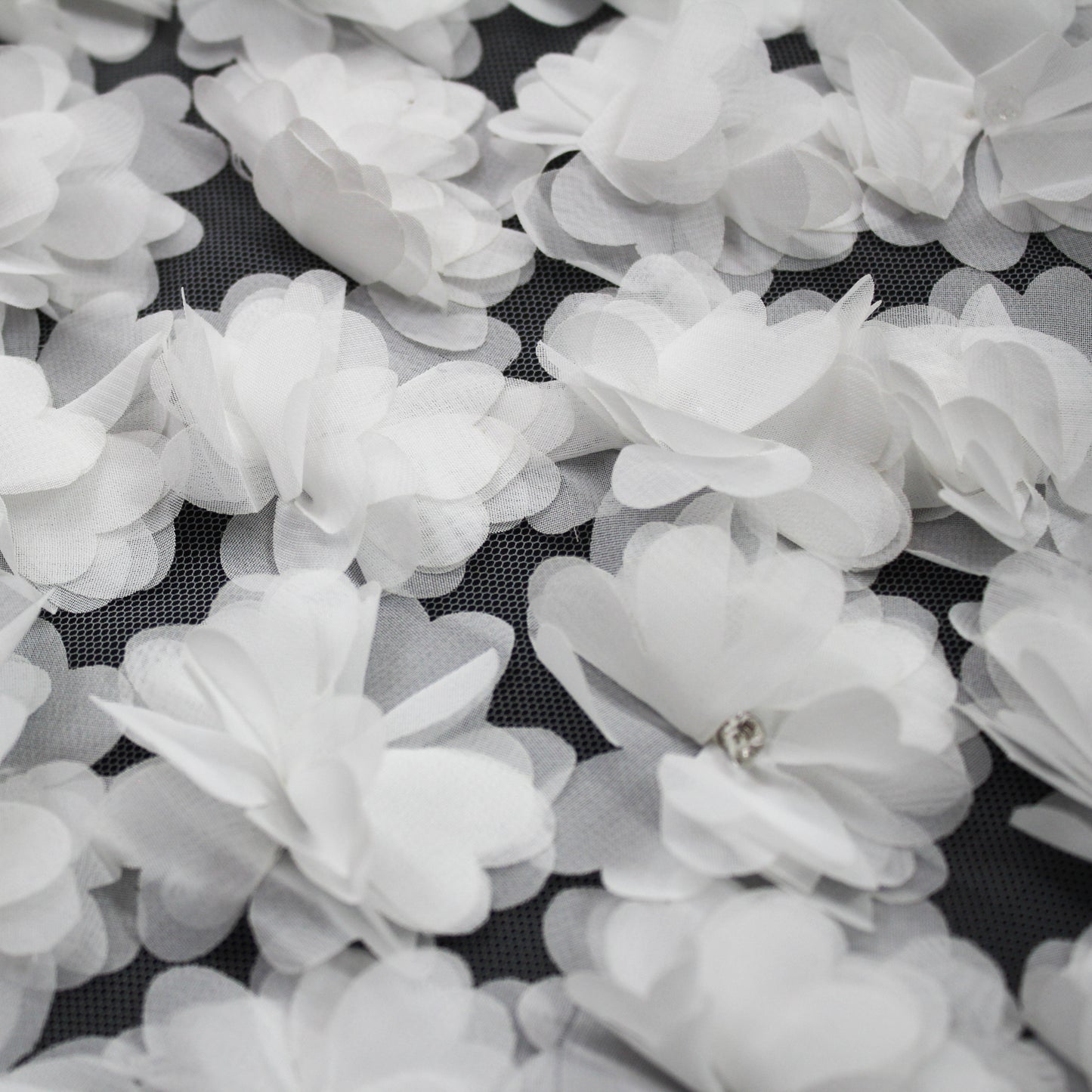 Haute Couture Tulle | Bridal Embroidered Tulle with Rhinestones & All-Over 3D Voile Flowers | TRW3402