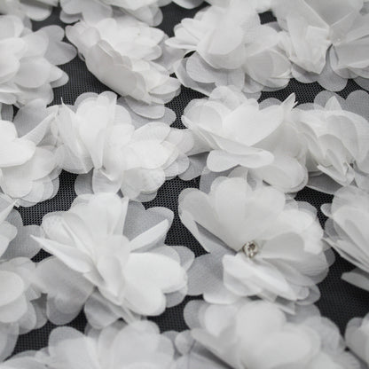 Haute Couture Tulle | Bridal Embroidered Tulle with Rhinestones & All-Over 3D Voile Flowers | TRW3402