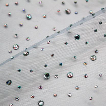 Embroidered Tulle with Multicolor Rhinestones