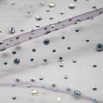 Embroidered Tulle with Multicolor Rhinestones