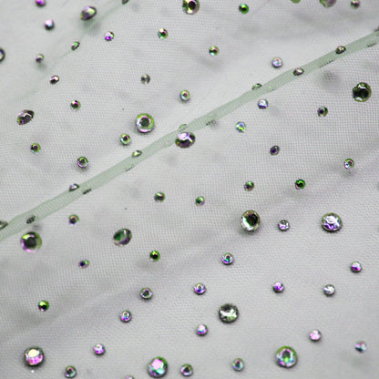 Embroidered Tulle with Multicolor Rhinestones