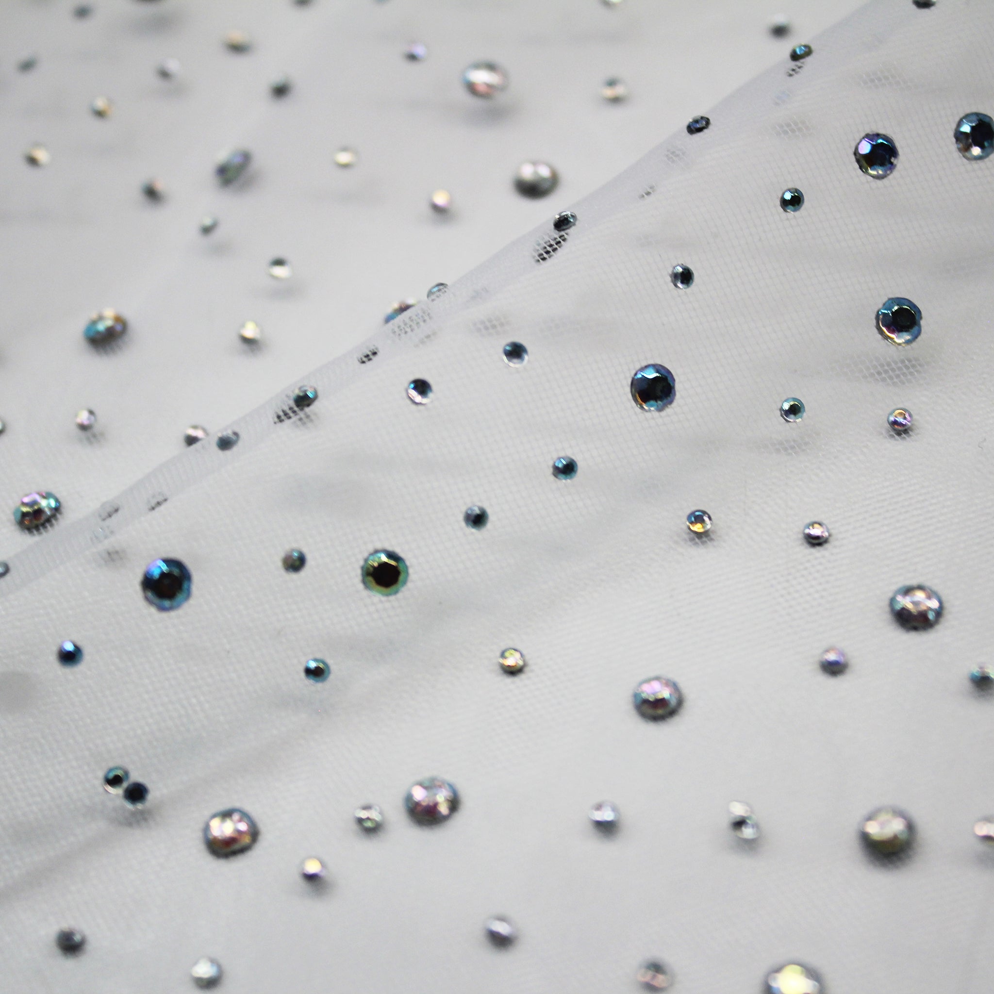 Tulle Embroidered with Multicolor Rhinestones