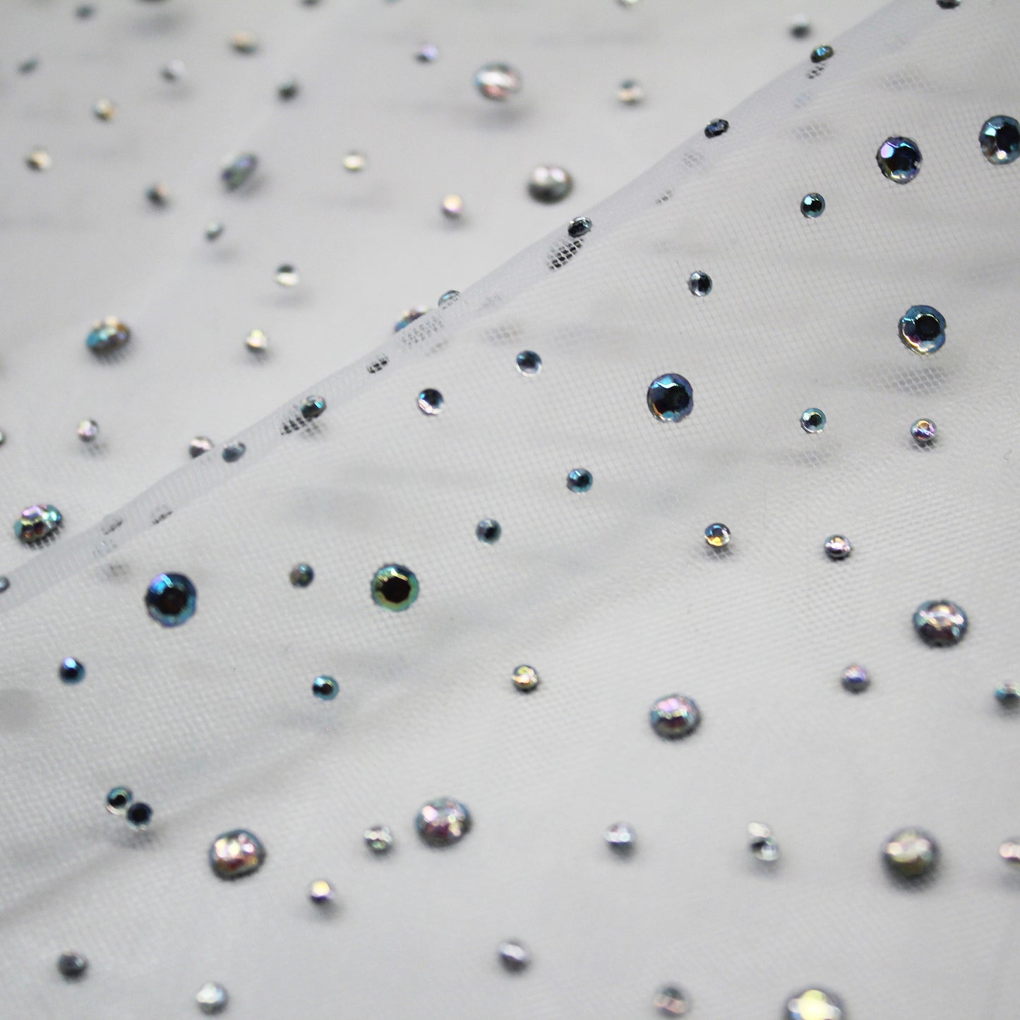 Embroidered Tulle with Multicolor Rhinestones