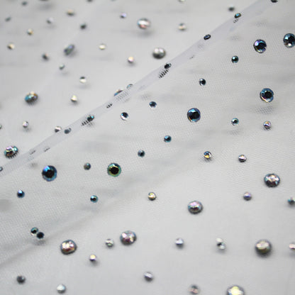 Embroidered Tulle with Multicolor Rhinestones