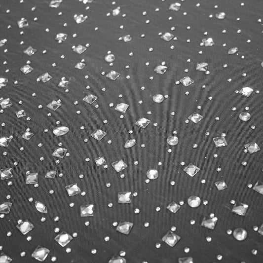 Tulle Ricamato con Strass e Pietre Multiforme Tono su Tono Effetto Degradè Sposa