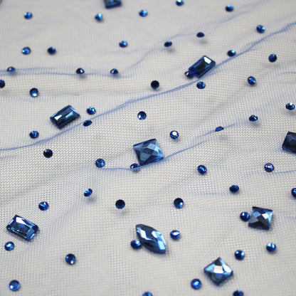 Embroidered Tulle with Strass and Multiform Stones, Tonal Degradé Effect