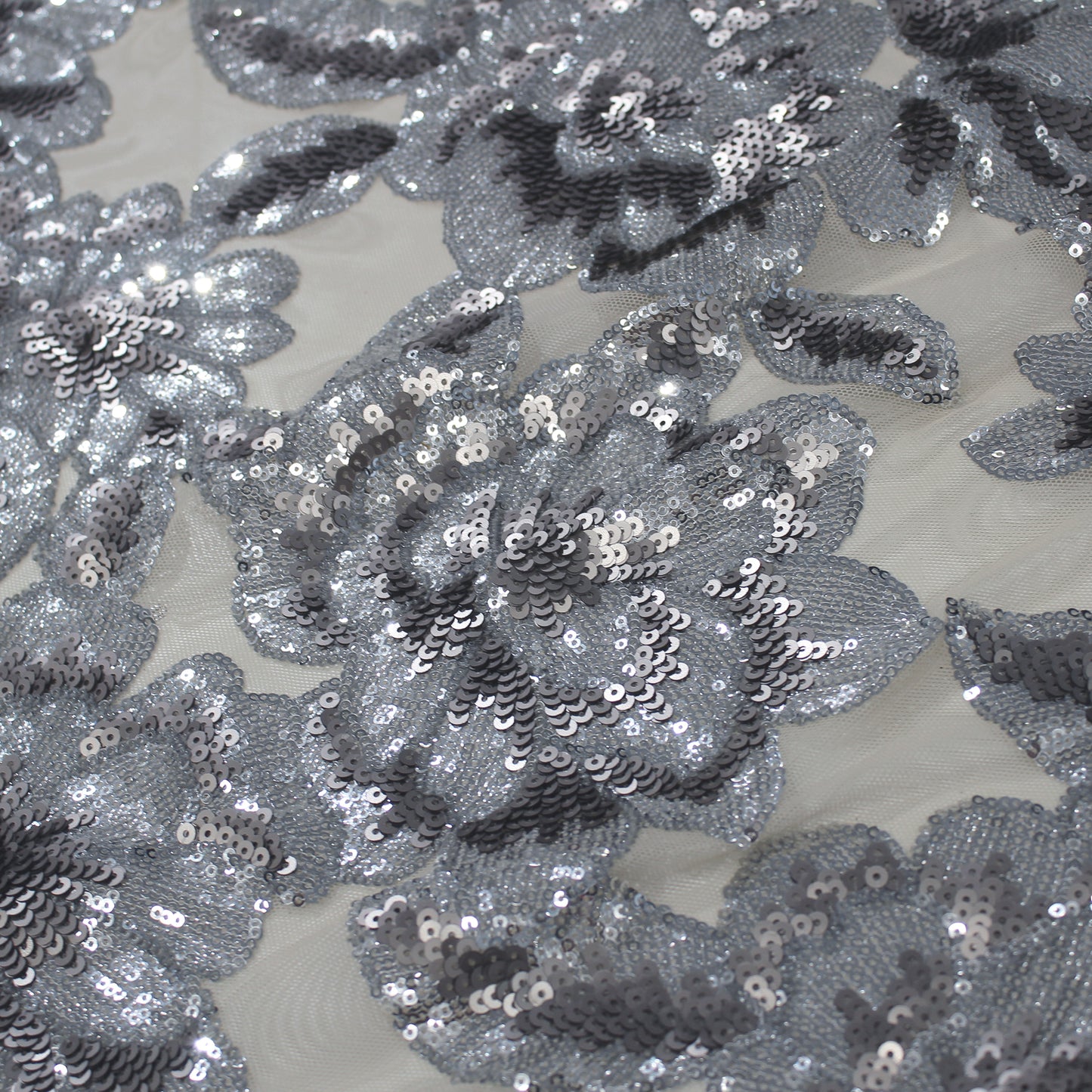Stretch Embroidered Tulle with Large Paillettes Flowers